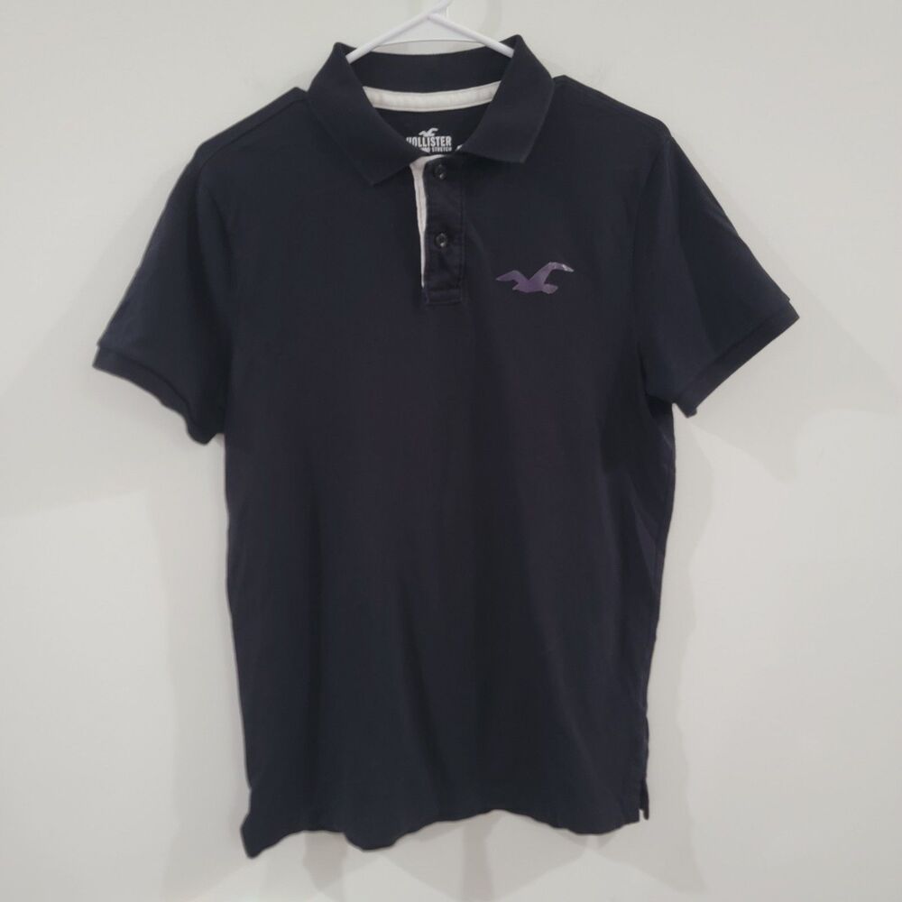 Y2K Hollister Mens Polo Shirt‎ Size Medium Advanced Stretch Black Preppy - Picture 1 of 7